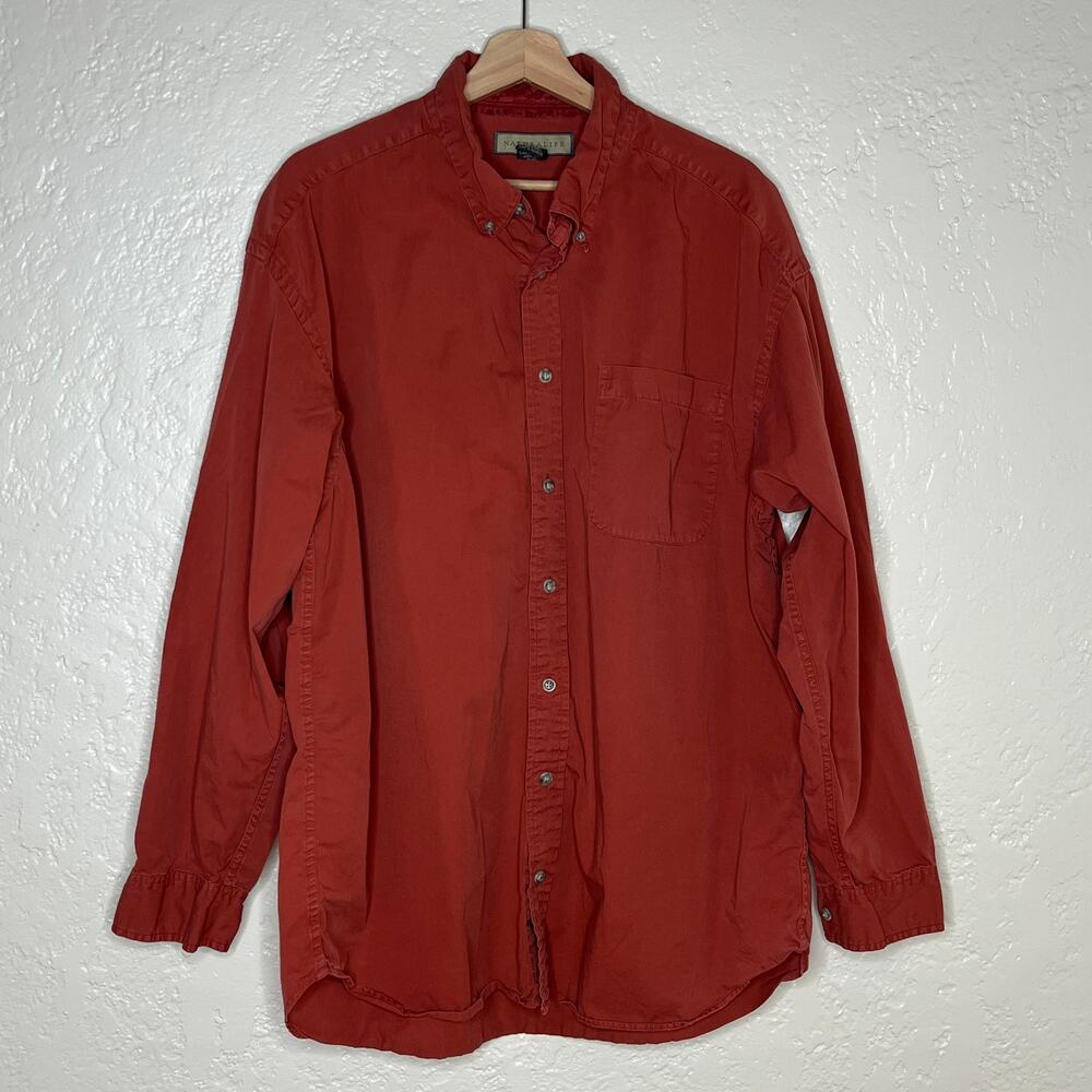 Natural Life Button Down Shirt Casual Boho Men Burnt Orange XL